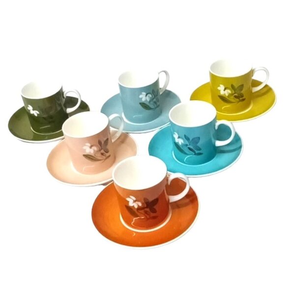 Vintage Suzie Cooper Wedgwood Snowdrops Demitasse Cups & Saucers Set of 6 - Picture 1 of 16